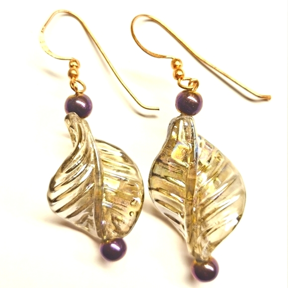Hand Crafted Jewelry - Irredescent Spiral Leaf Earrings